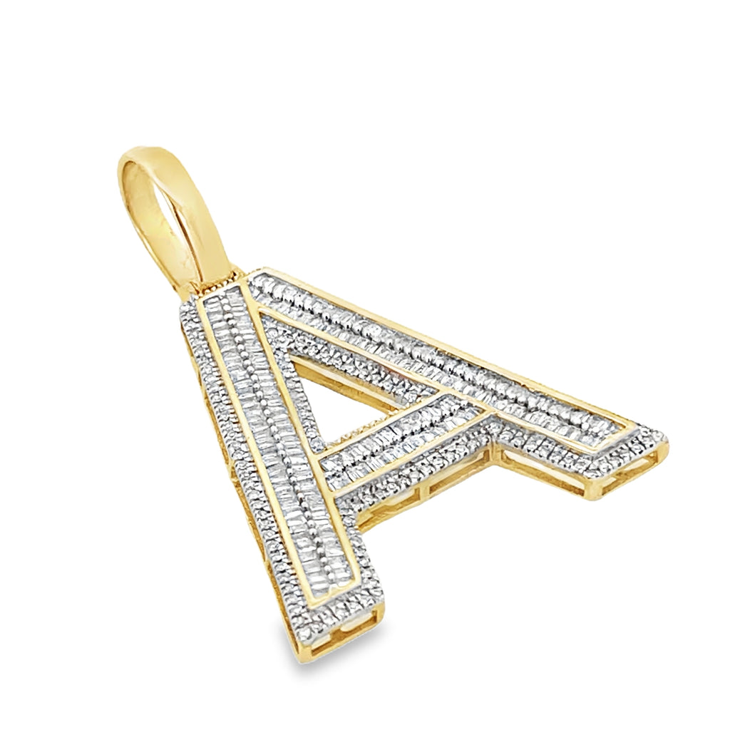 1.20Ctw 10K Yellow Gold Diamond Large Letter "A" Pendant 4.5Dwt