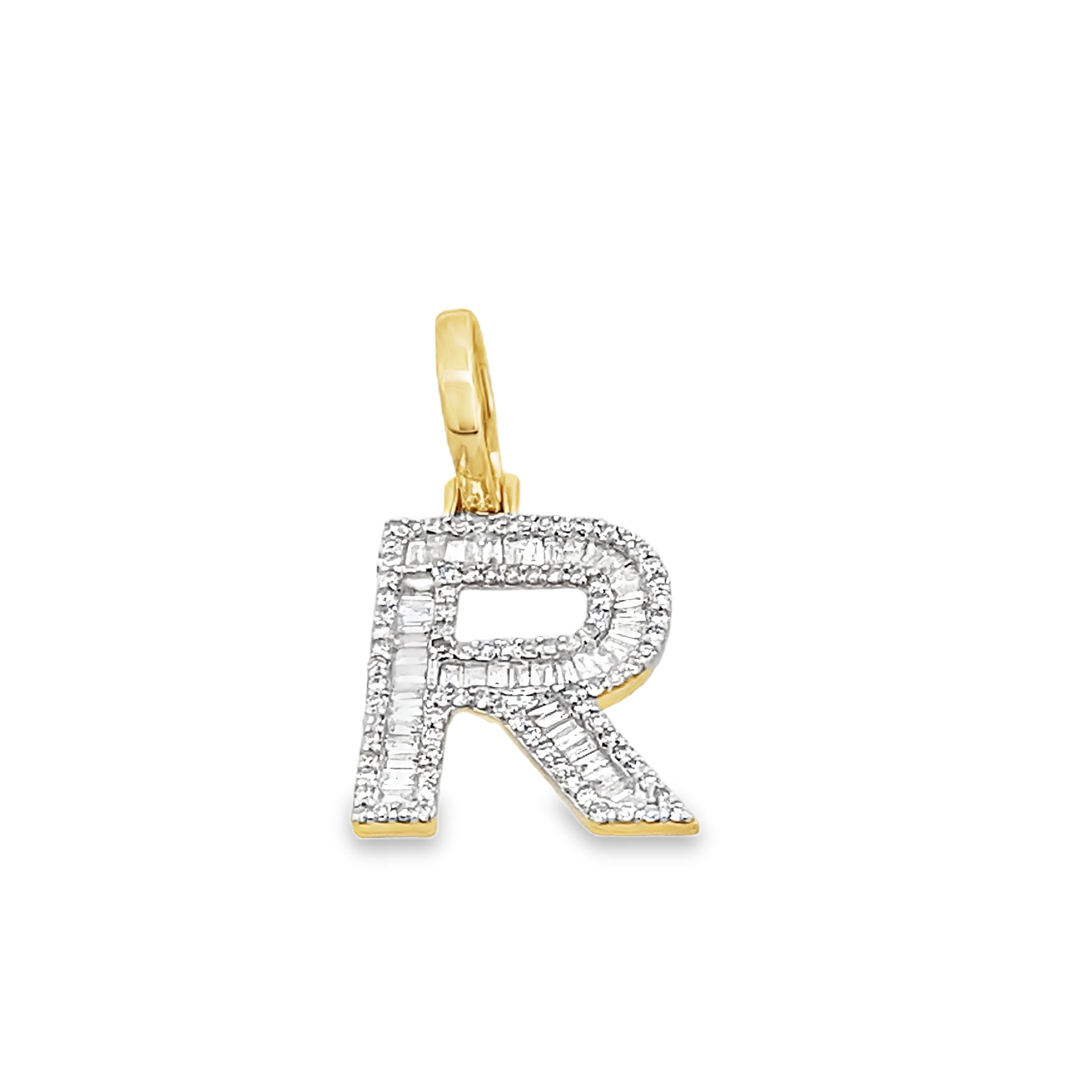 0.55Ctw 10K Yellow Gold Diamond Letter "R" Pendant 1.1Dwt