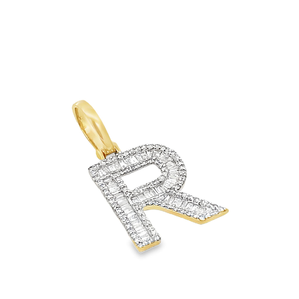 0.55Ctw 10K Yellow Gold Diamond Letter "R" Pendant 1.1Dwt