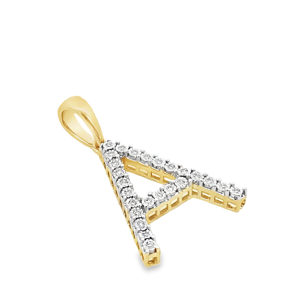 0.07 Ctw 10K Yellow Gold Diamond Large Letter "A" Pendant 0.9Dwt