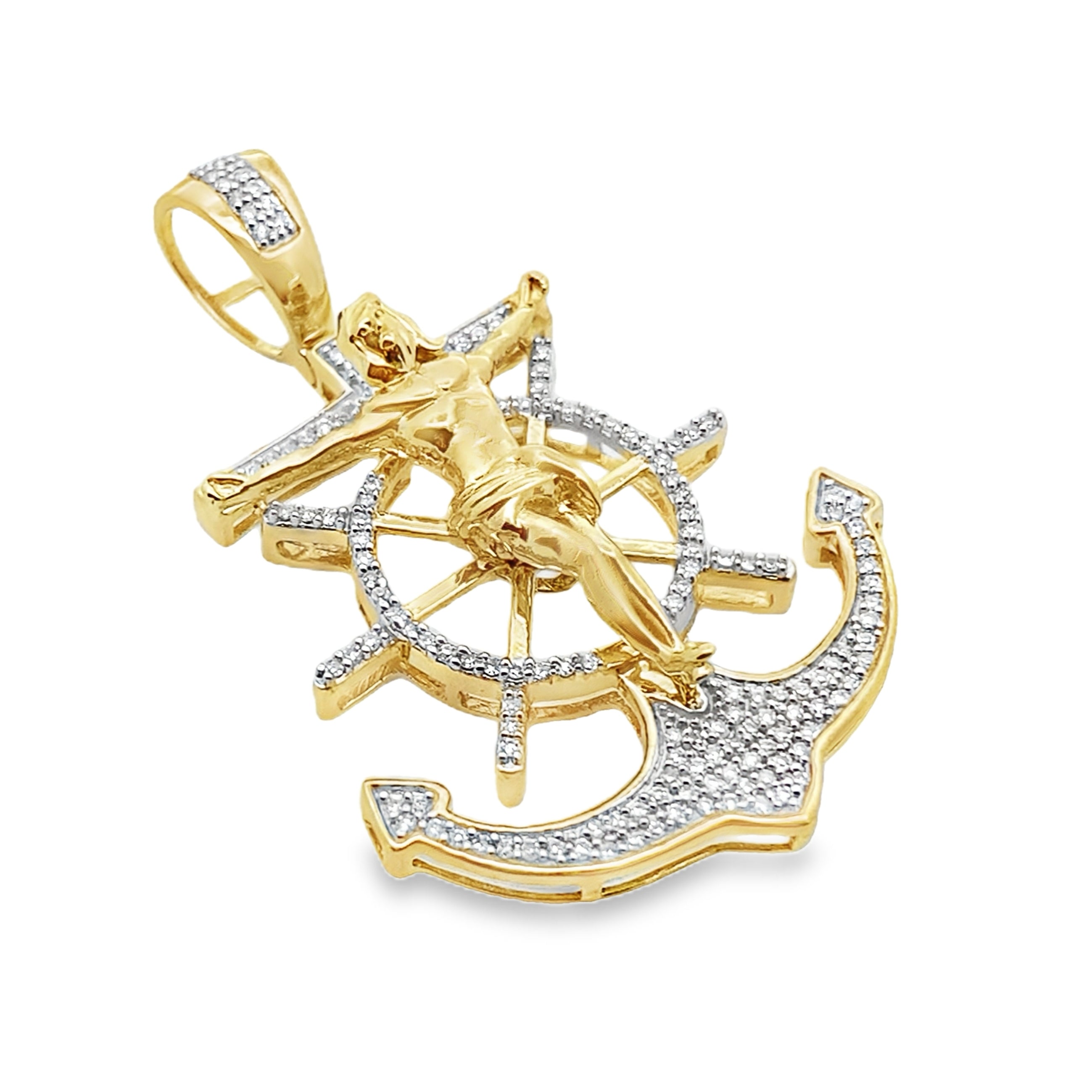 0.33Cwt 10K Yellow Gold Diamond Mariner Crucifix Pendant 4.1Dwt
