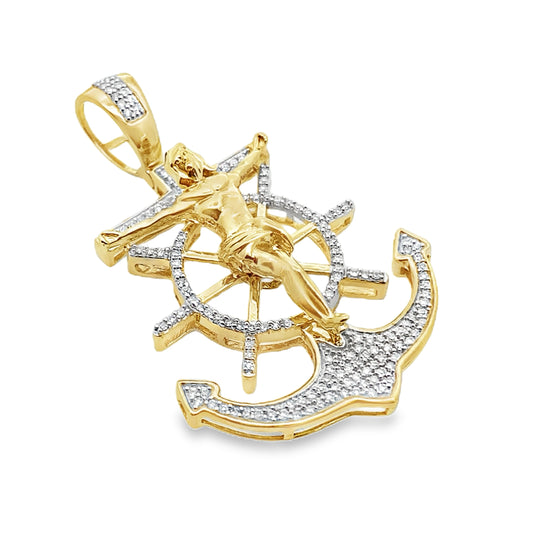 0.33Cwt 10K Yellow Gold Diamond Mariner Crucifix Pendant 4.1Dwt