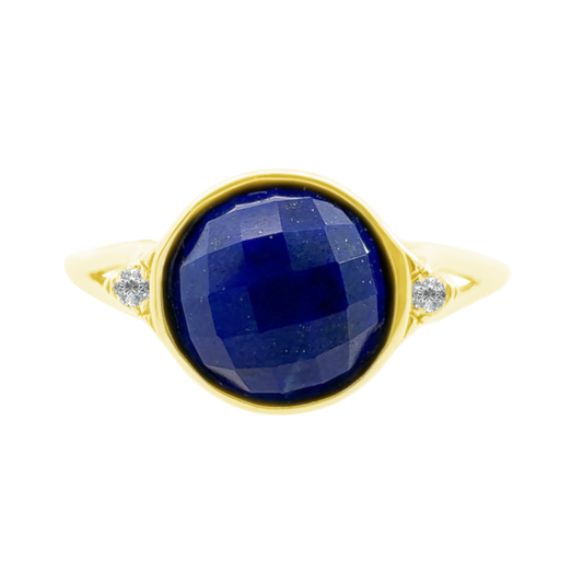 0.02Ct Dia 1.21Ct Lp 14K Yellow Gold Dia & Lapis Fashion Ring Size 7 1.3Dwt