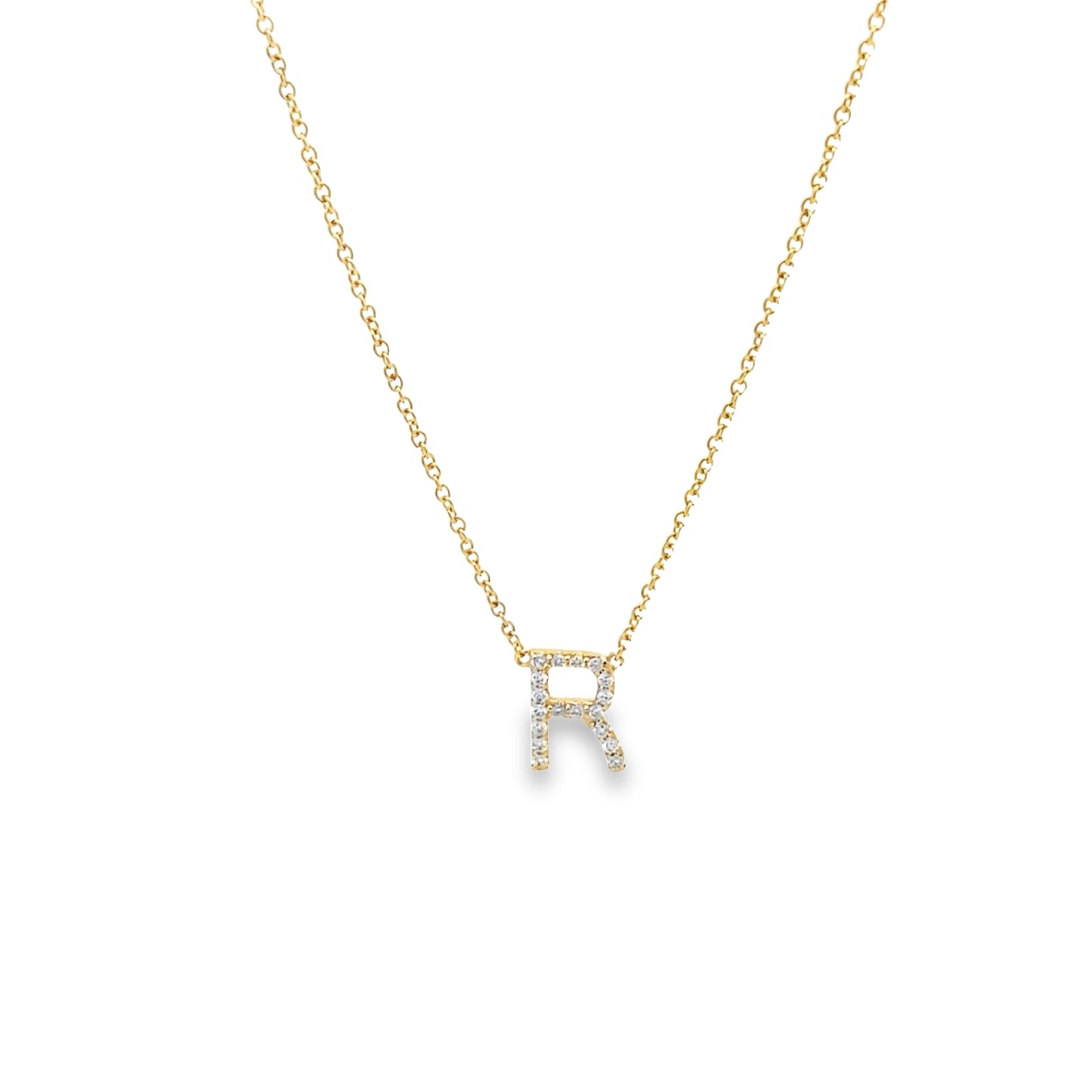 0.14Ctw 14K Yellow Gold Diamond Letter "R" Necklace 20In 1.7Dwt