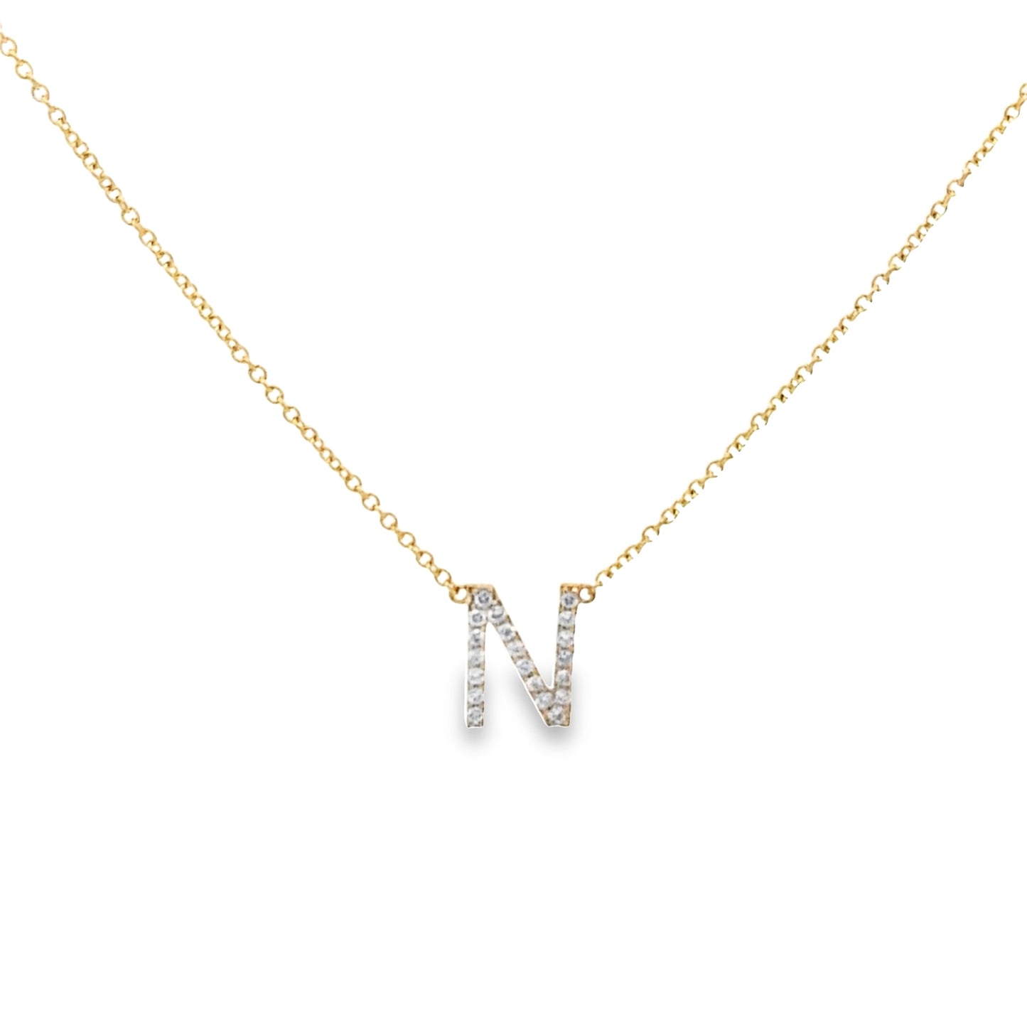 0.16Ctw 14K Yellow Gold Diamond Letter "N" Necklace 20In 1.8Dwt