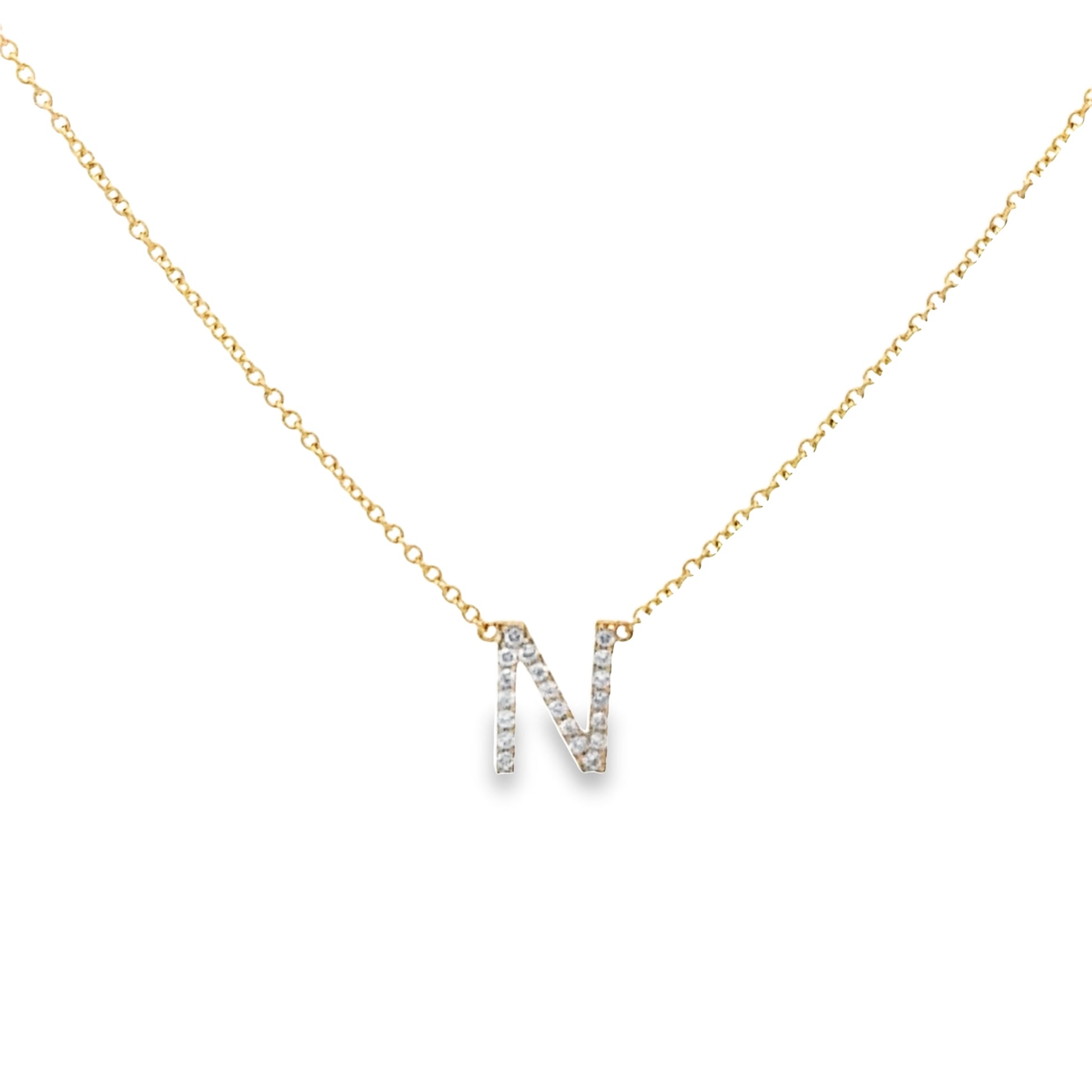 0.16Ctw 14K Yellow Gold Diamond Letter "N" Necklace 20In 1.8Dwt