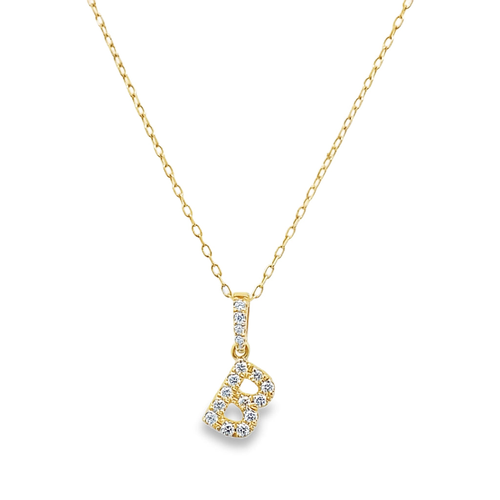 14K Yellow Gold Diamond Letter"B" Necklace 18In 0.9Dwt