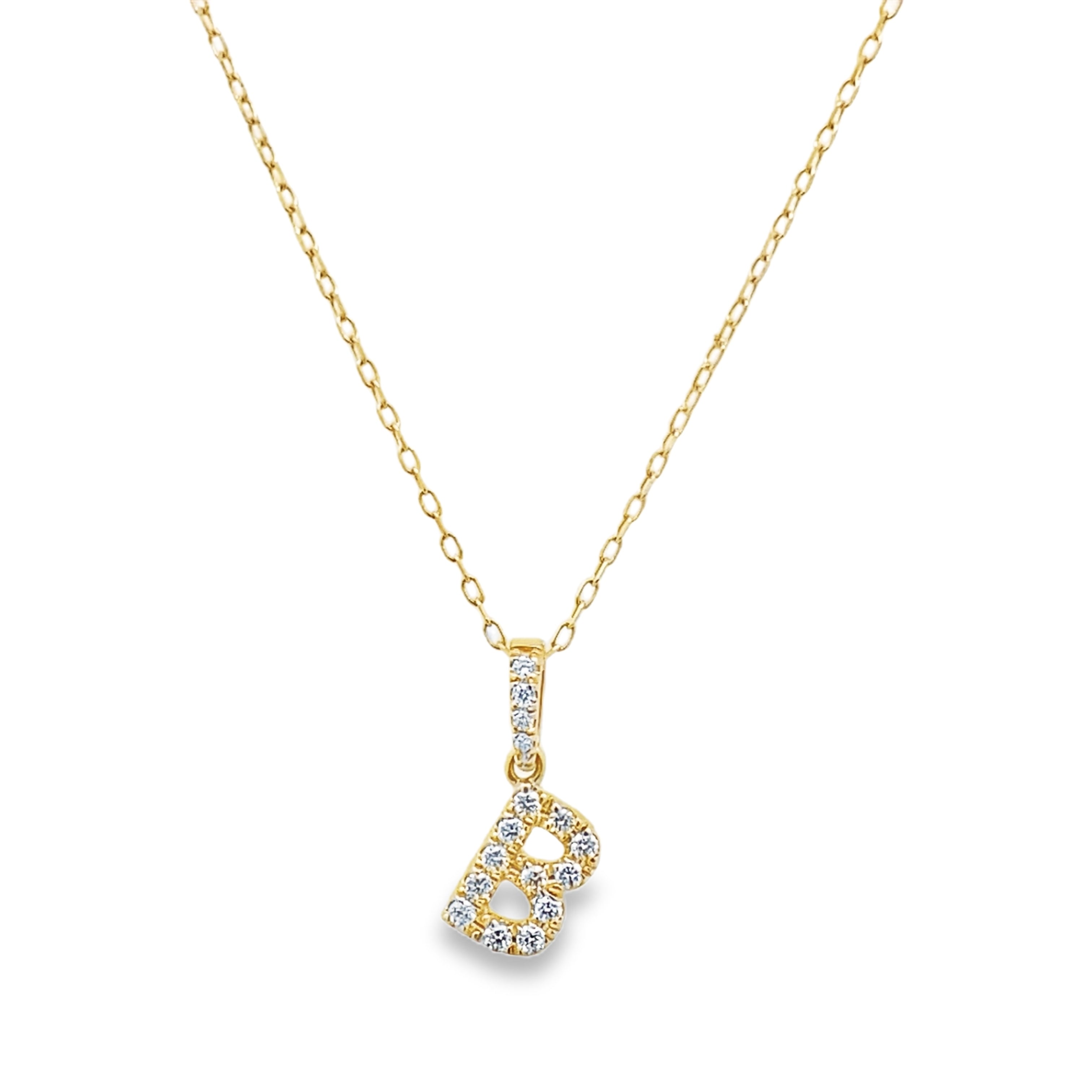 14K Yellow Gold Diamond Letter"B" Necklace 18In 0.9Dwt