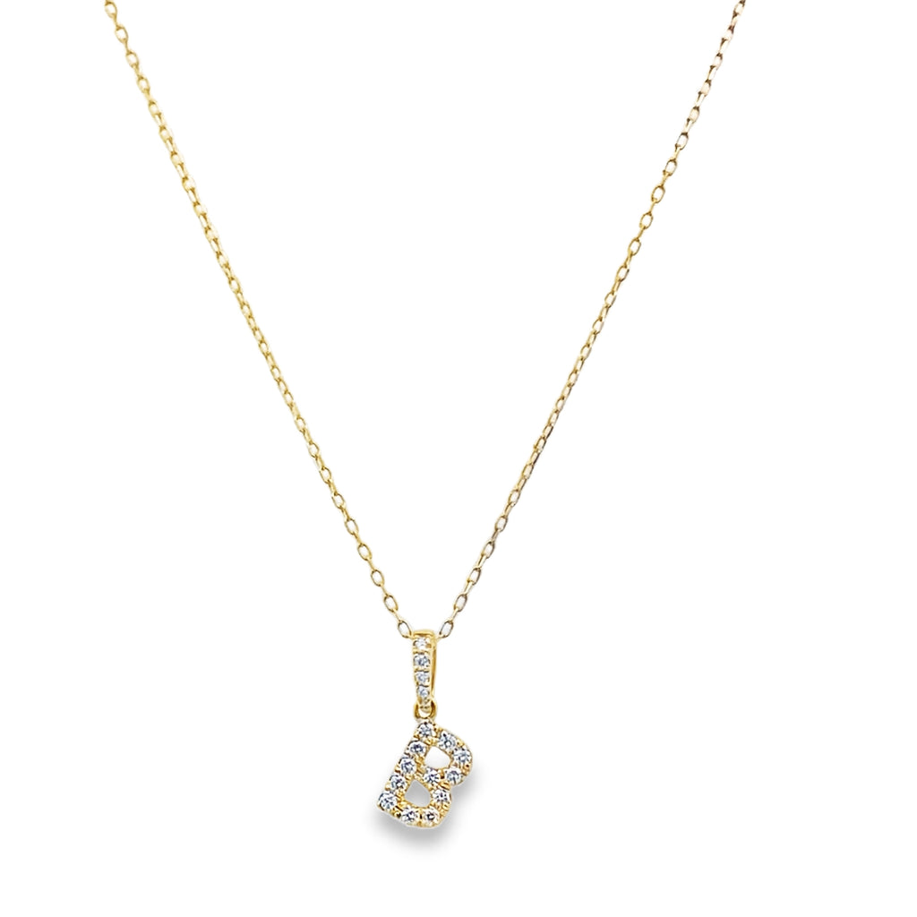 14K Yellow Gold Diamond Letter"B" Necklace 18In 0.9Dwt