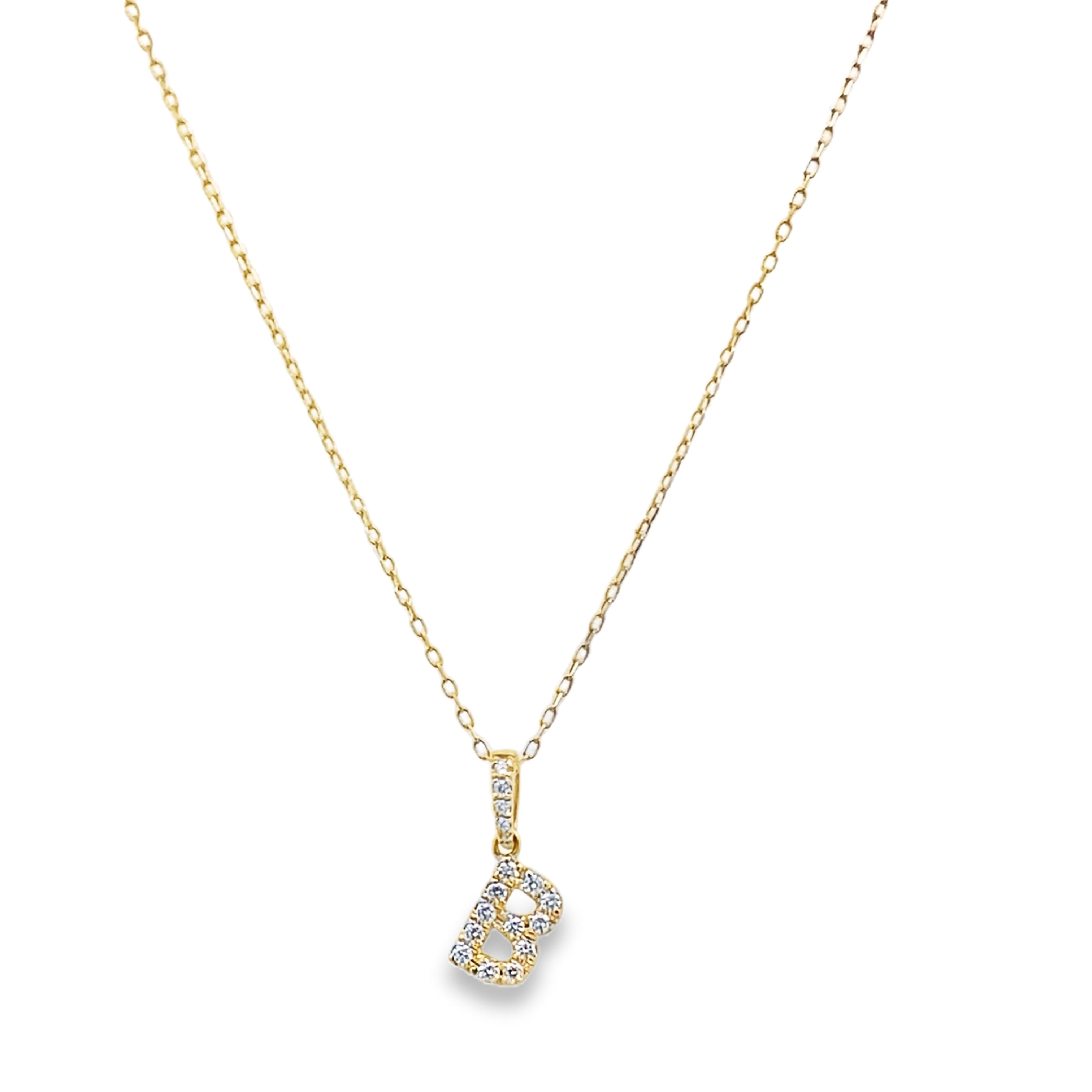 14K Yellow Gold Diamond Letter"B" Necklace 18In 0.9Dwt