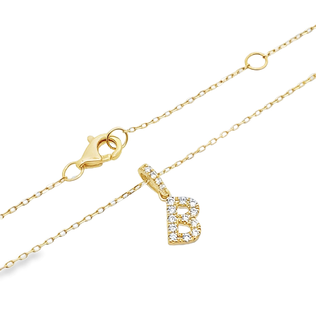 14K Yellow Gold Diamond Letter"B" Necklace 18In 0.9Dwt
