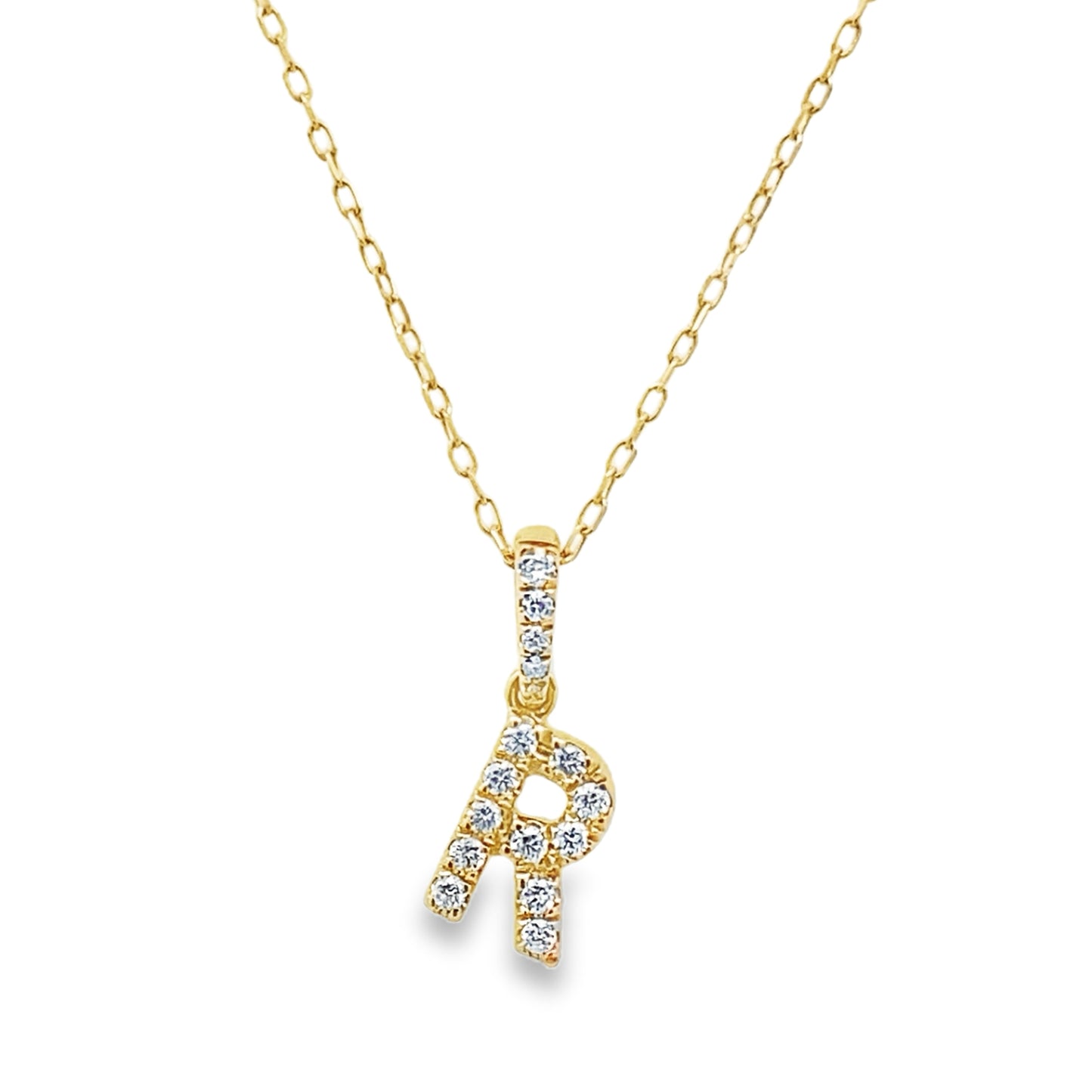 14K Yellow Gold Diamond Letter"R" Necklace 18In 0.9Dwt