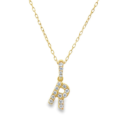 14K Yellow Gold Diamond Letter"R" Necklace 18In 0.9Dwt