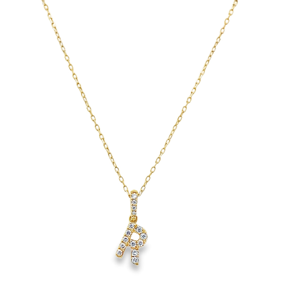 14K Yellow Gold Diamond Letter"R" Necklace 18In 0.9Dwt