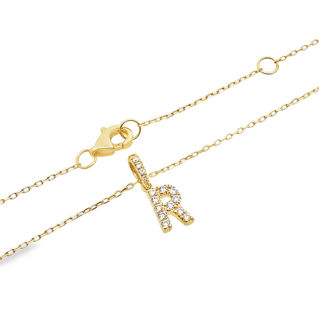 14K Yellow Gold Diamond Letter"R" Necklace 18In 0.9Dwt