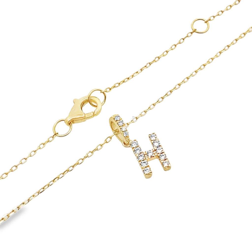 14K Yellow Gold Diamond Letter"H" Necklace 18In 0.9Dwt