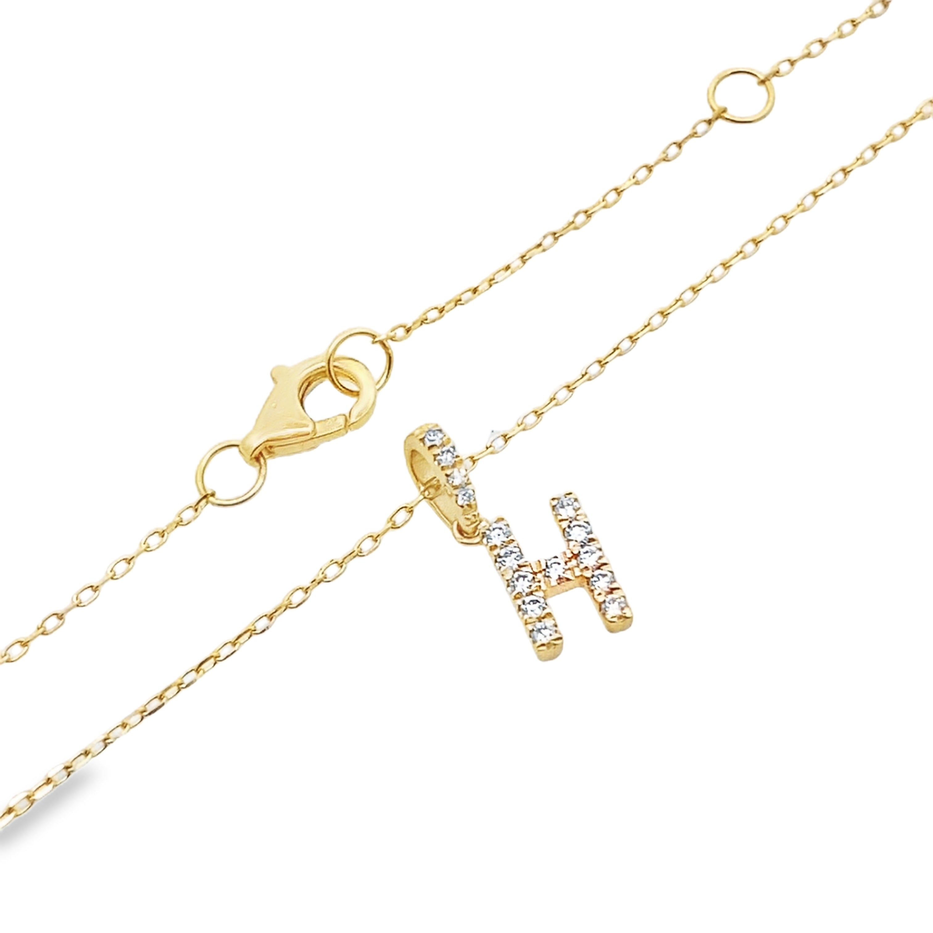 14K Yellow Gold Diamond Letter"H" Necklace 18In 0.9Dwt