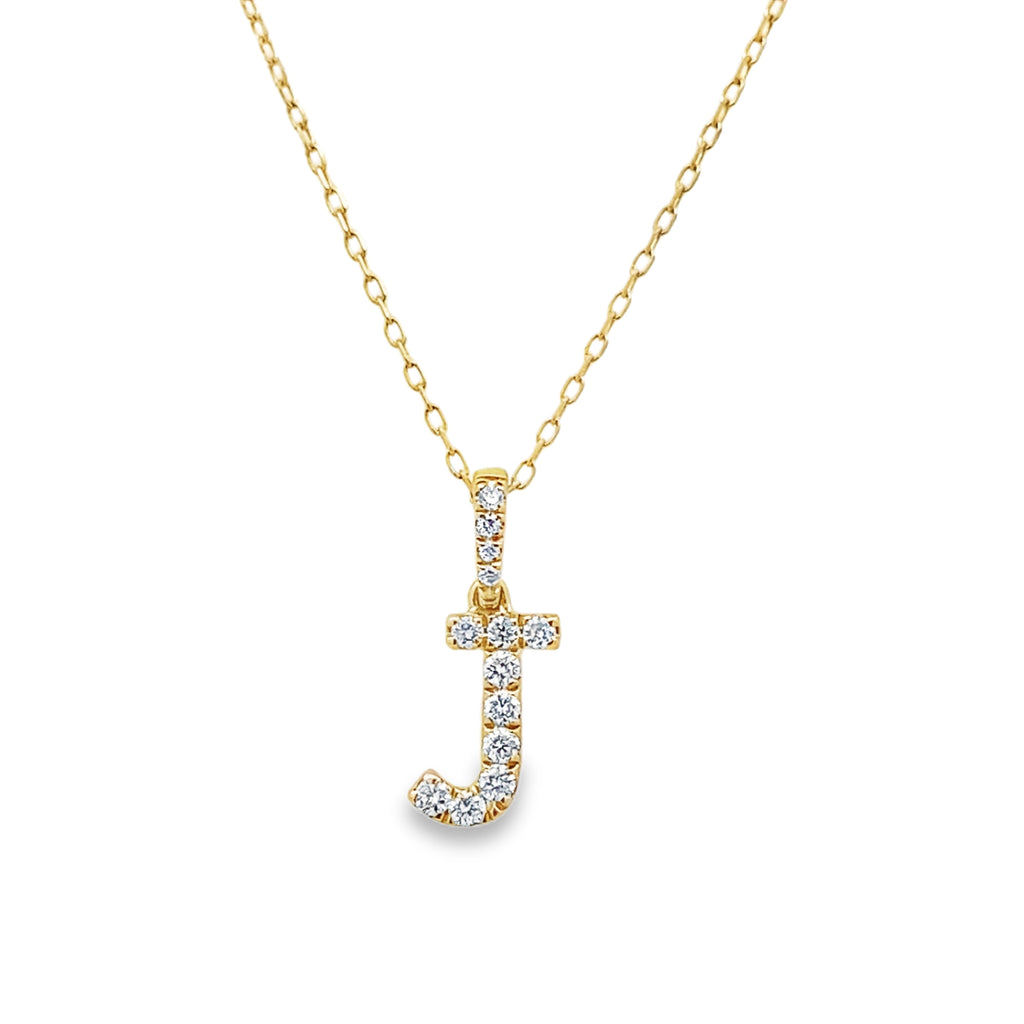 14K Yellow Gold Diamond Letter"J" Necklace 18In 0.9Dwt