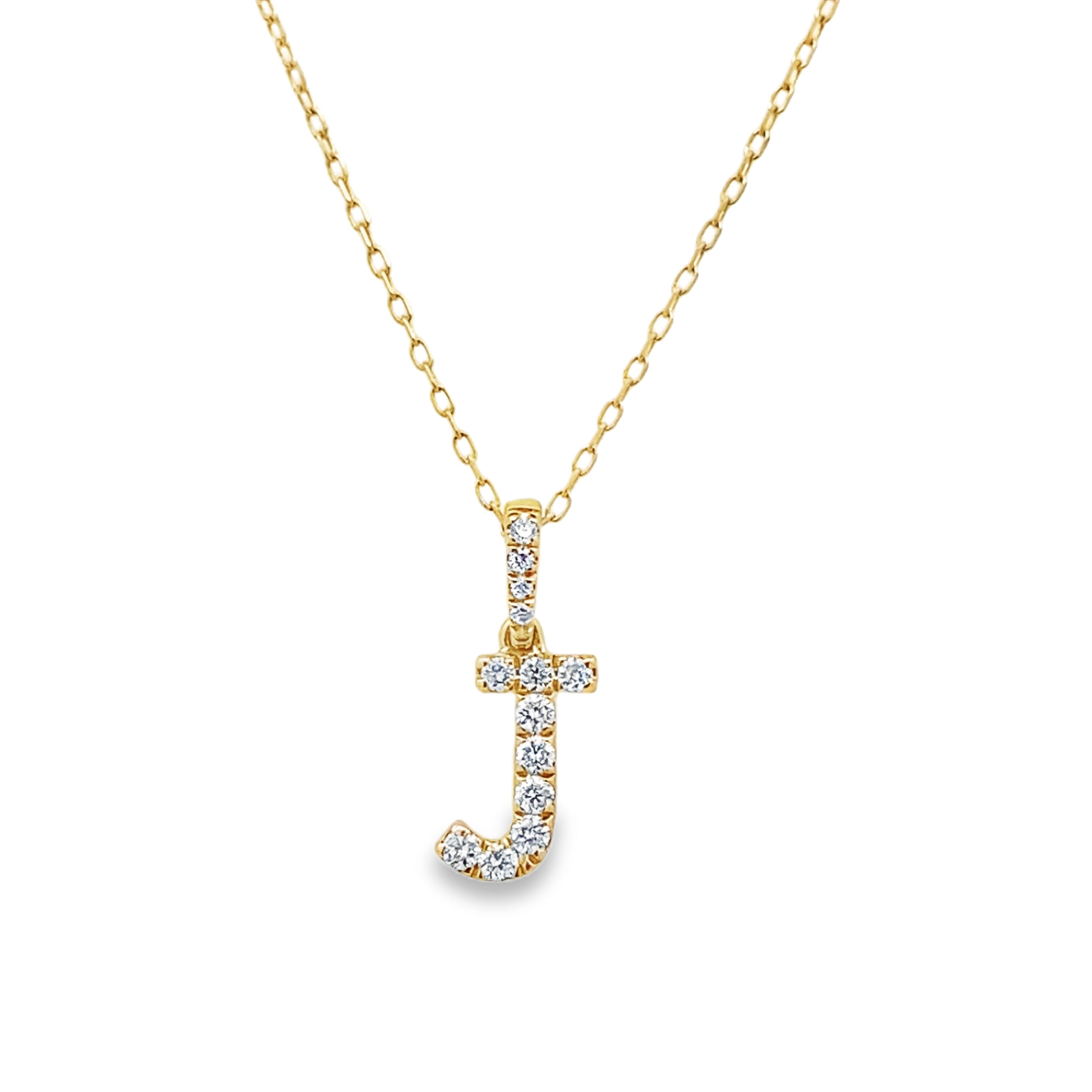 14K Yellow Gold Diamond Letter"J" Necklace 18In 0.9Dwt