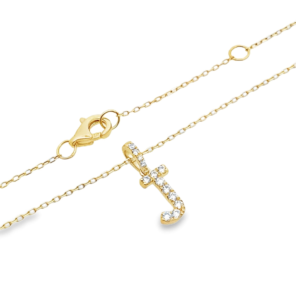14K Yellow Gold Diamond Letter"J" Necklace 18In 0.9Dwt