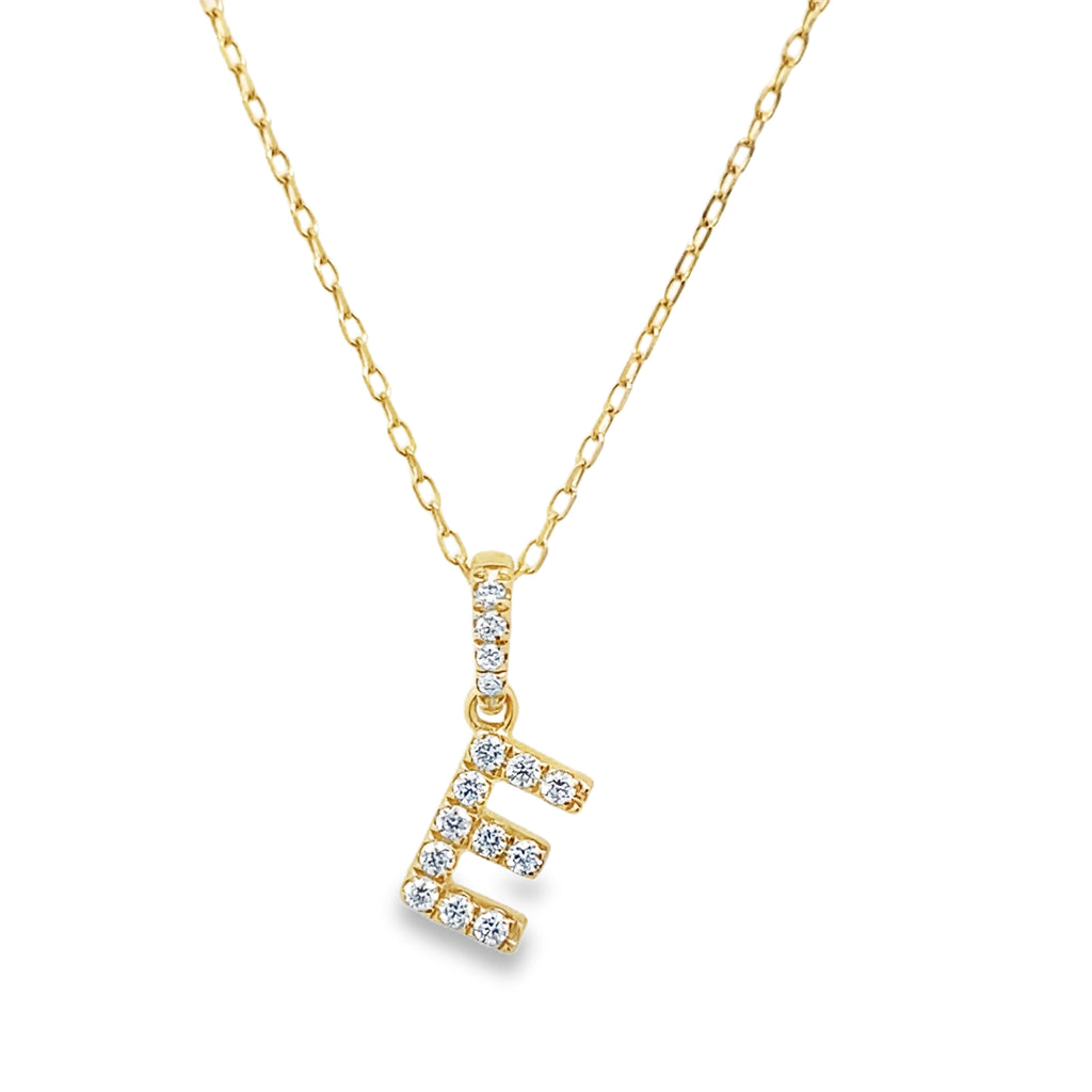 14K Yellow Gold Diamond Letter"E" Necklace 18In 0.9Dwt