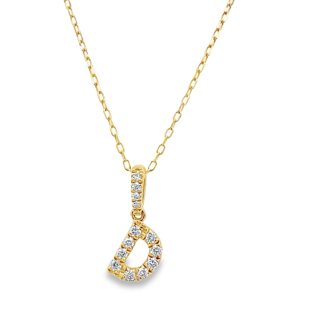 14K Yellow Gold Diamond Letter"D" Necklace 18In 0.9Dwt