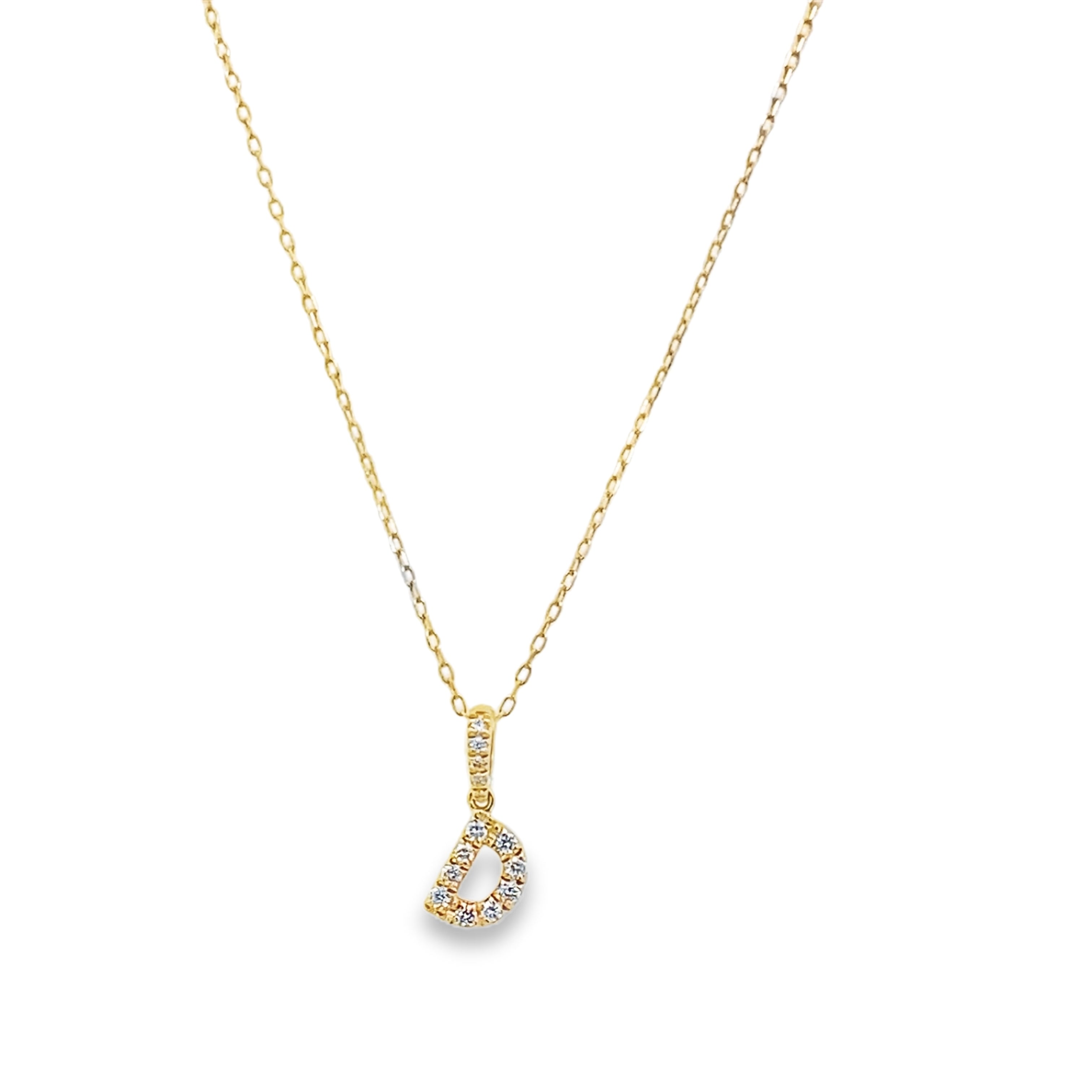 14K Yellow Gold Diamond Letter"D" Necklace 18In 0.9Dwt