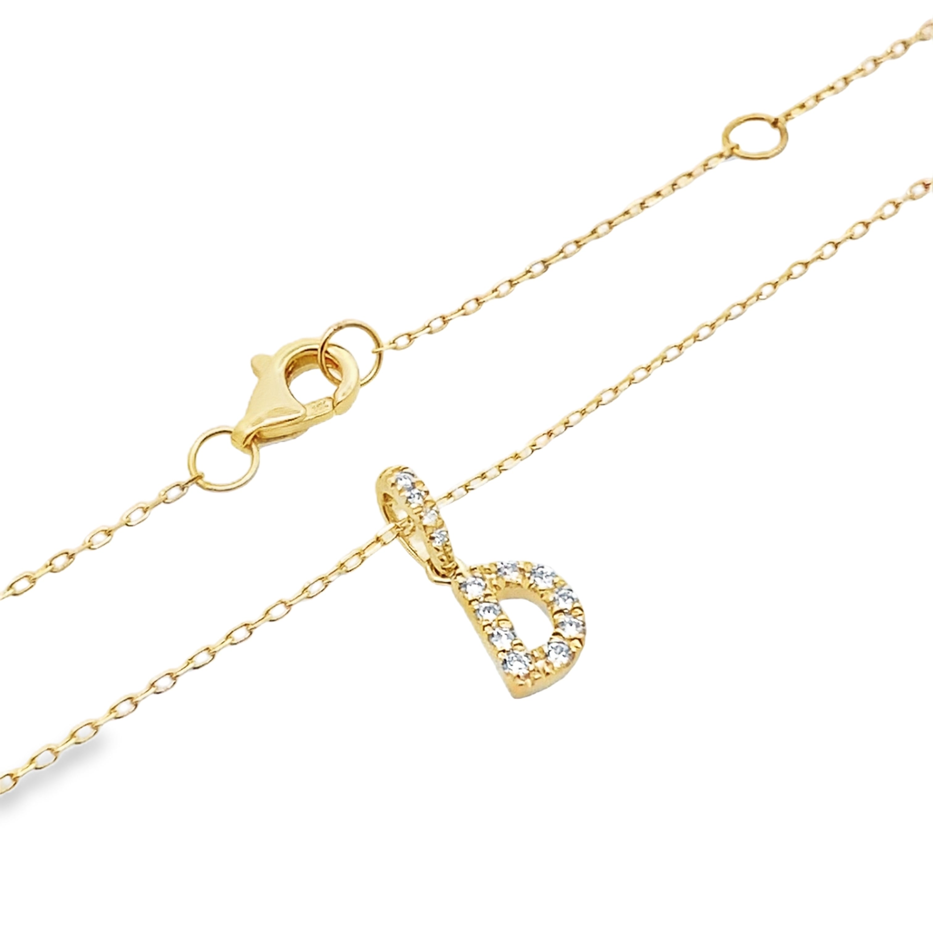 14K Yellow Gold Diamond Letter"D" Necklace 18In 0.9Dwt