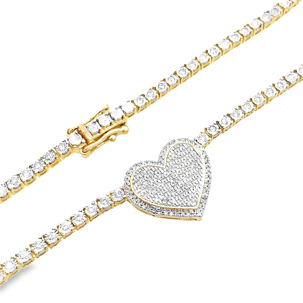 2.00Ct 10K Two Tone Gold Diamond Heart Tennis Necklace 17In 11.6Dwt