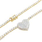 2.00Ct 10K Two Tone Gold Diamond Heart Tennis Necklace 17In 11.6Dwt