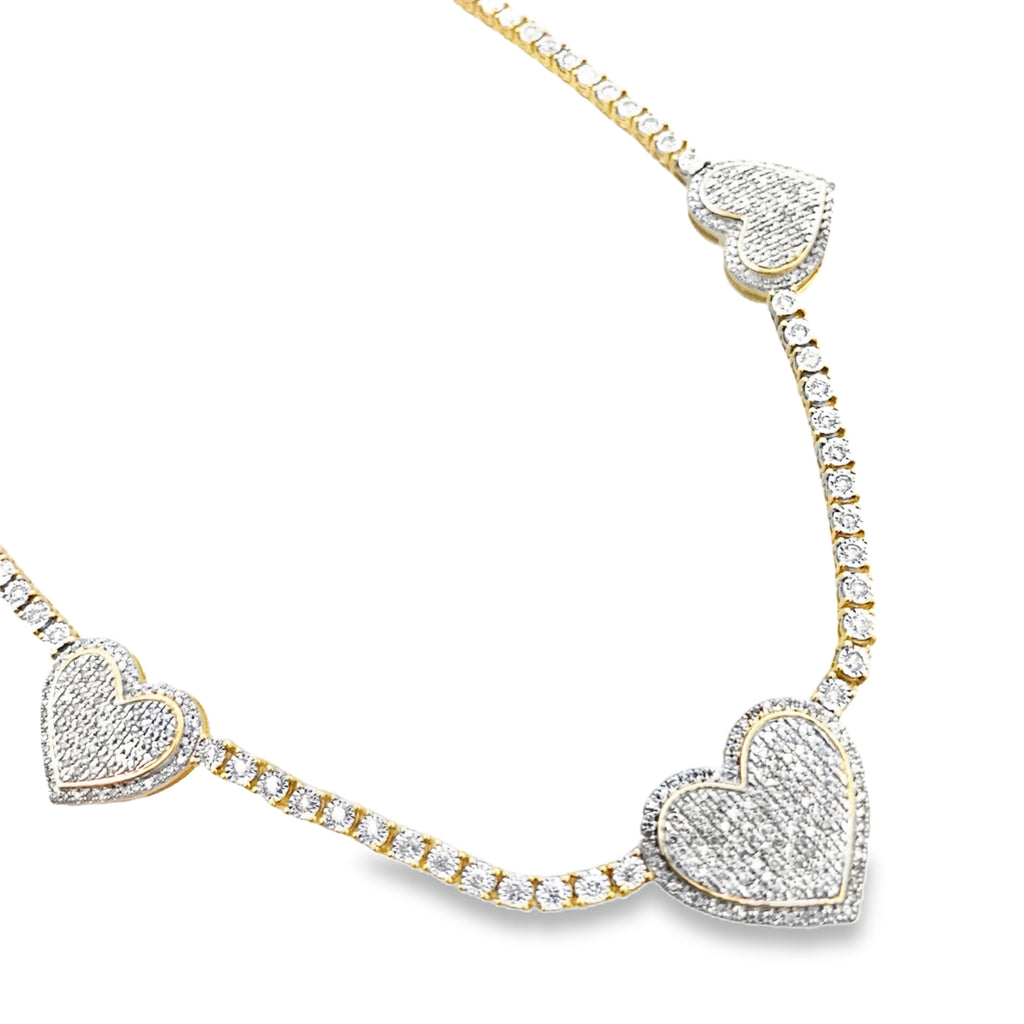 2.00Ct 10K Two Tone Gold Diamond Heart Tennis Necklace 17In 11.6Dwt