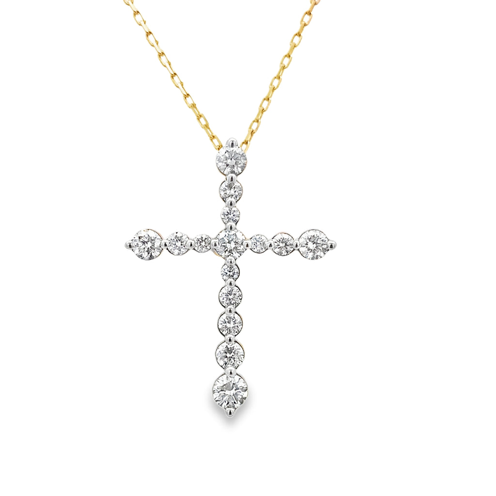 0.80Ct Rd 18K Yellow Gold Diamond Cross Pendant Necklace 18In 2.5Dwt