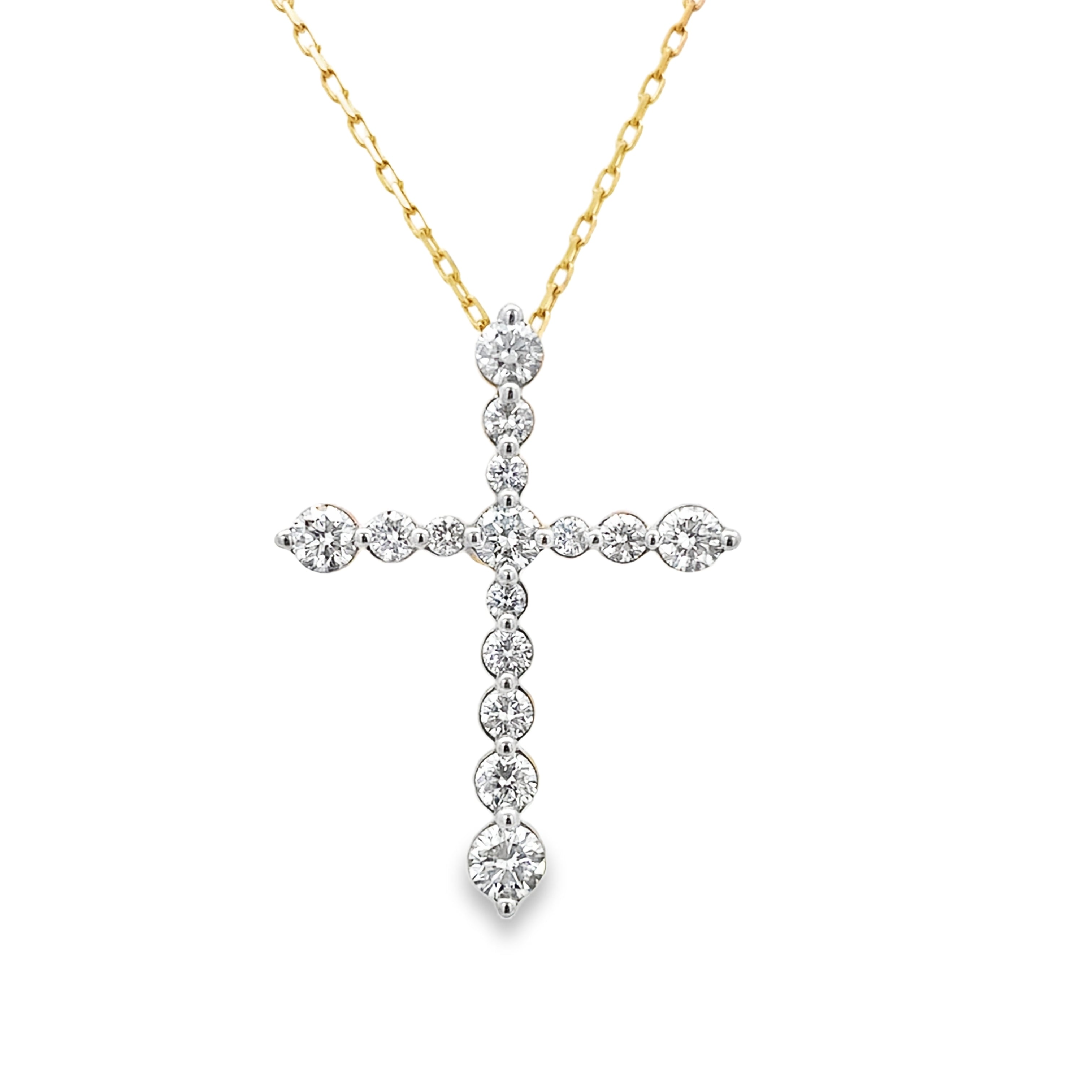 0.80Ct Rd 18K Yellow Gold Diamond Cross Pendant Necklace 18In 2.5Dwt