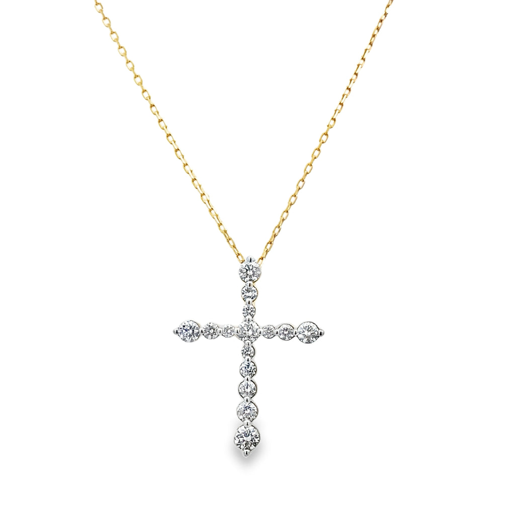 0.80Ct Rd 18K Yellow Gold Diamond Cross Pendant Necklace 18In 2.5Dwt