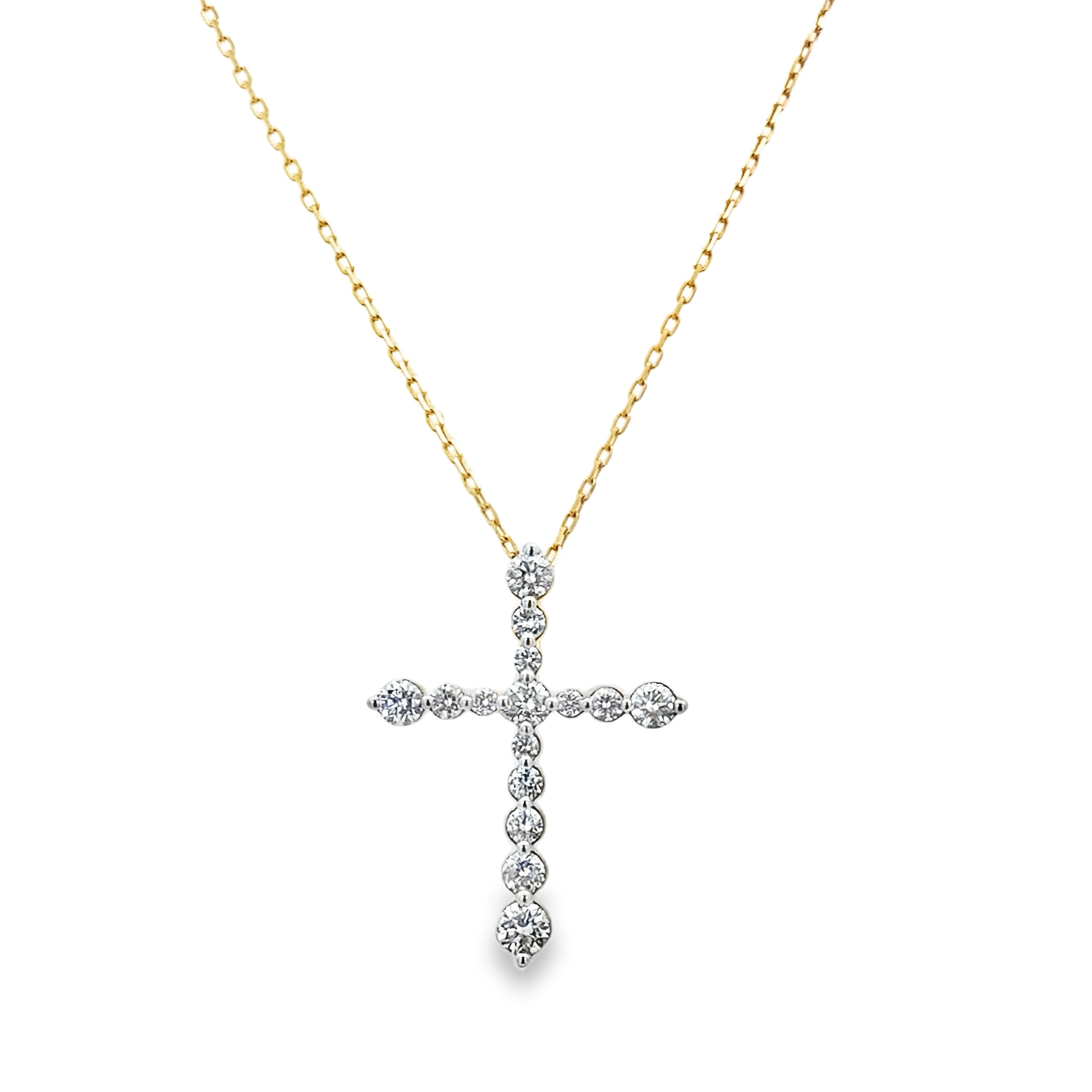 0.80Ct Rd 18K Yellow Gold Diamond Cross Pendant Necklace 18In 2.5Dwt