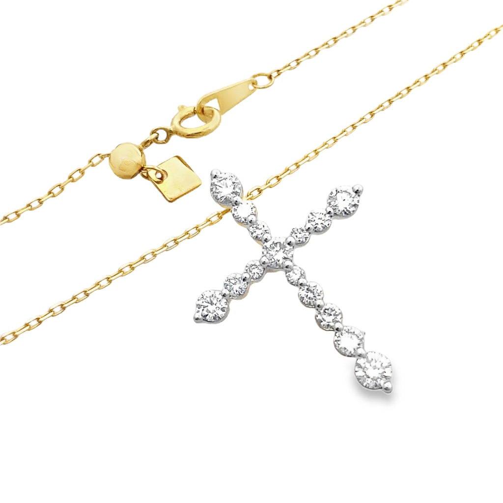 0.80Ct Rd 18K Yellow Gold Diamond Cross Pendant Necklace 18In 2.5Dwt