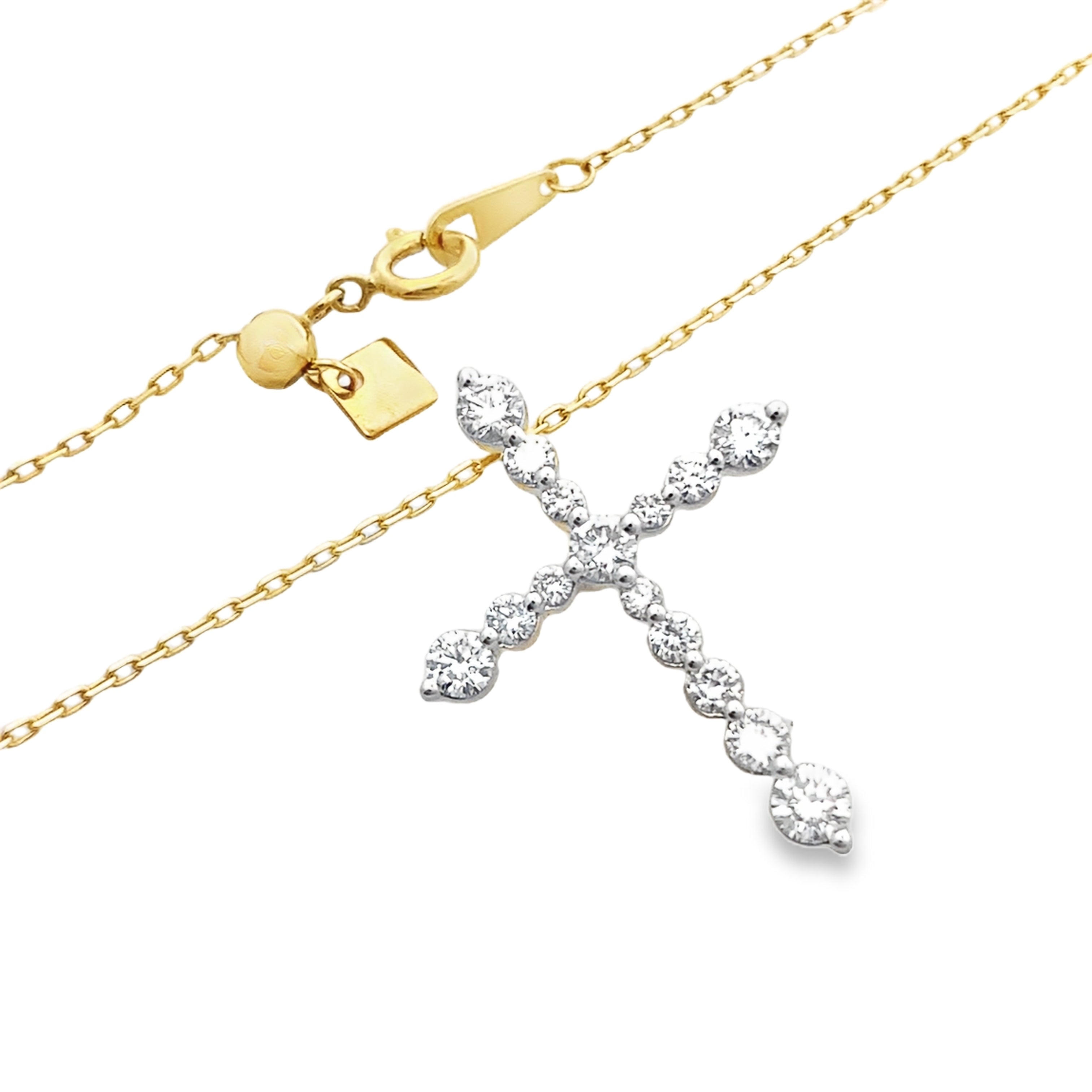 0.80Ct Rd 18K Yellow Gold Diamond Cross Pendant Necklace 18In 2.5Dwt