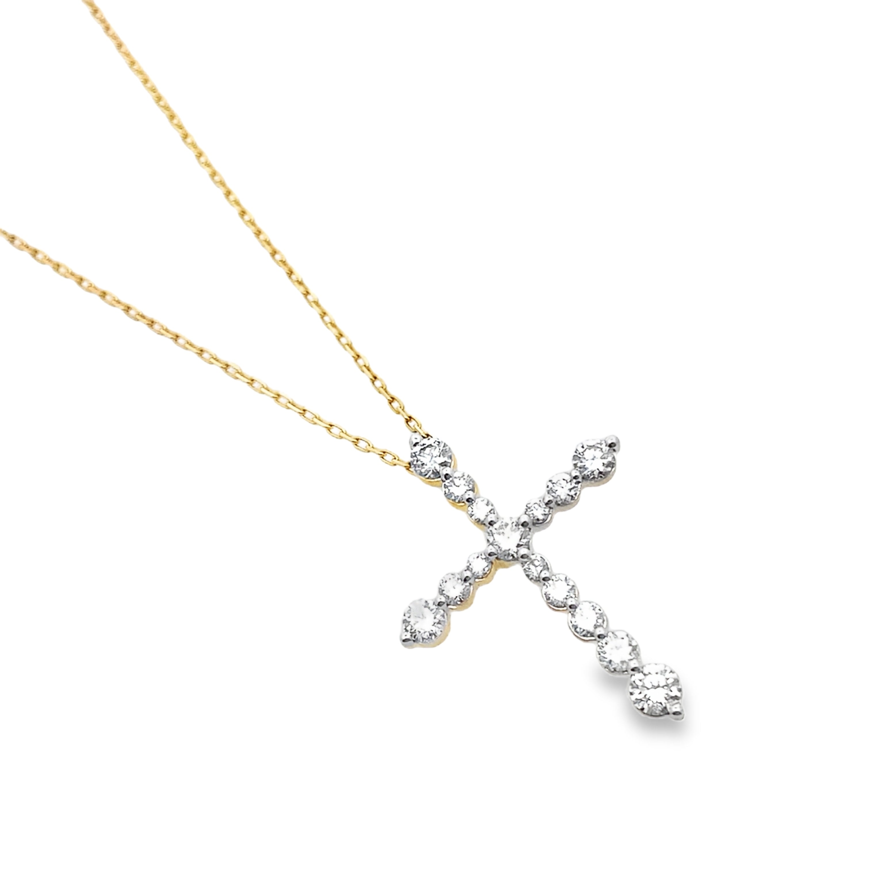 0.80Ct Rd 18K Yellow Gold Diamond Cross Pendant Necklace 18In 2.5Dwt
