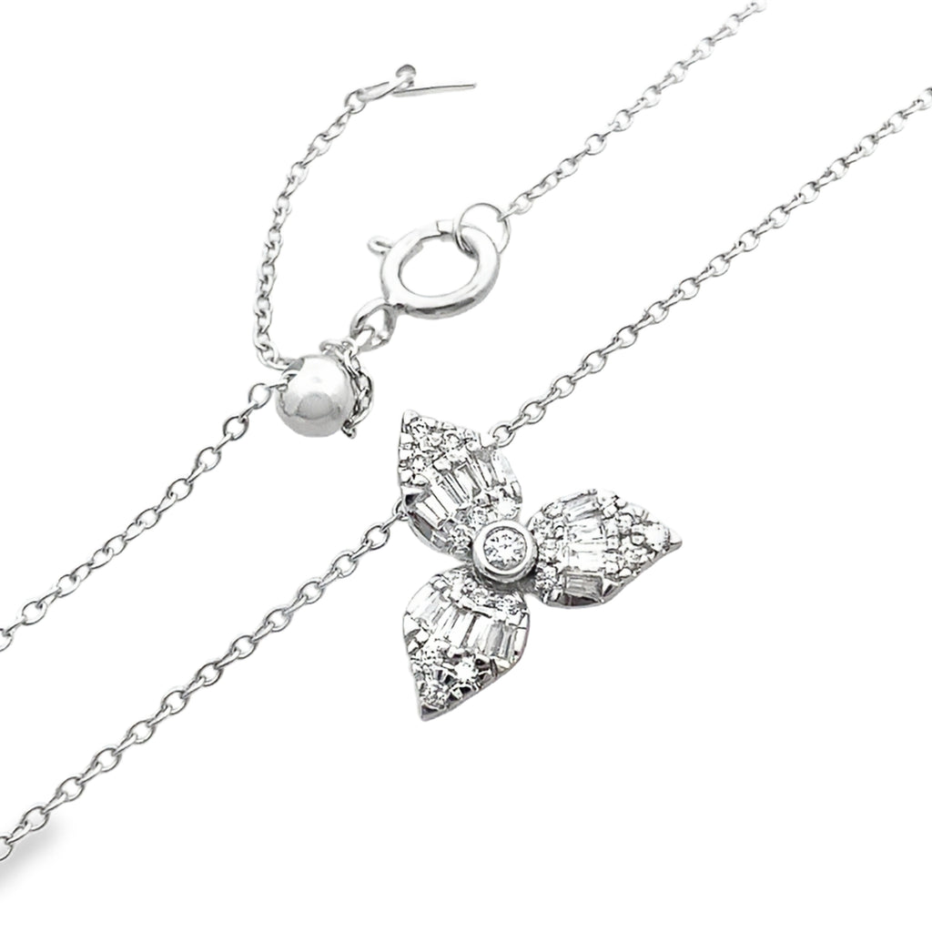 0.25Ct Rd/Bgt 18K White Gold Diamond Pendant Necklace E 18In 1.6Dwt