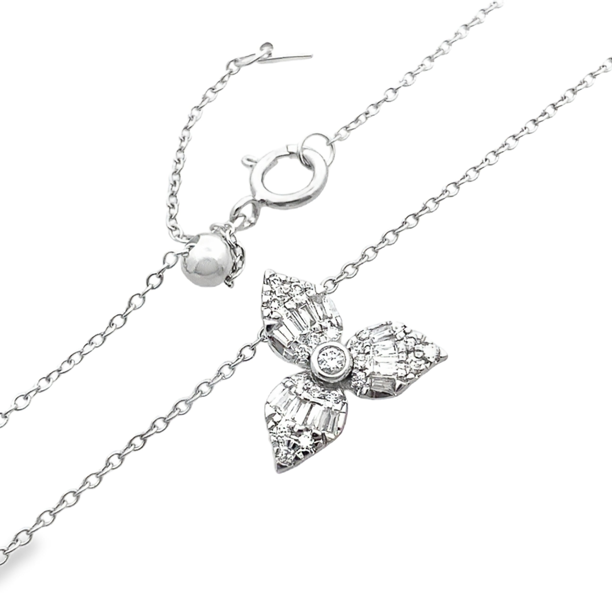 0.25Ct Rd/Bgt 18K White Gold Diamond Pendant Necklace E 18In 1.6Dwt