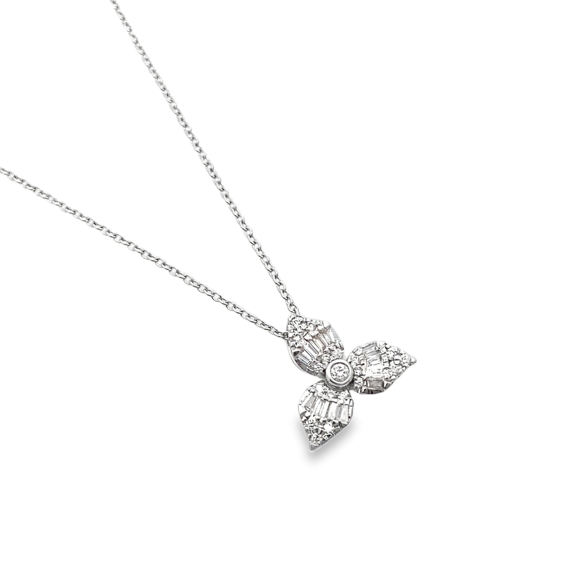 0.25Ct Rd/Bgt 18K White Gold Diamond Pendant Necklace E 18In 1.6Dwt