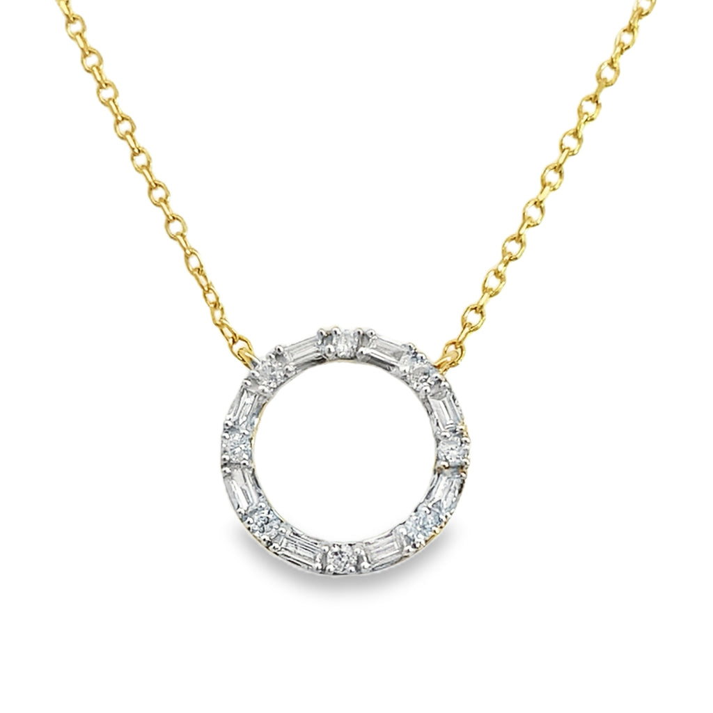 0.15Ct 10K Yellow Gold  Spring Lock Cable Link  Rd/Bgt Diamond Ladies Necklace 18In 0.9Dwt