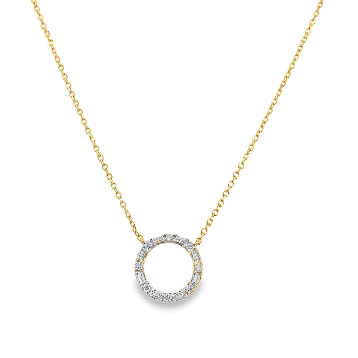 0.15Ct 10K Yellow Gold  Spring Lock Cable Link  Rd/Bgt Diamond Ladies Necklace 18In 0.9Dwt
