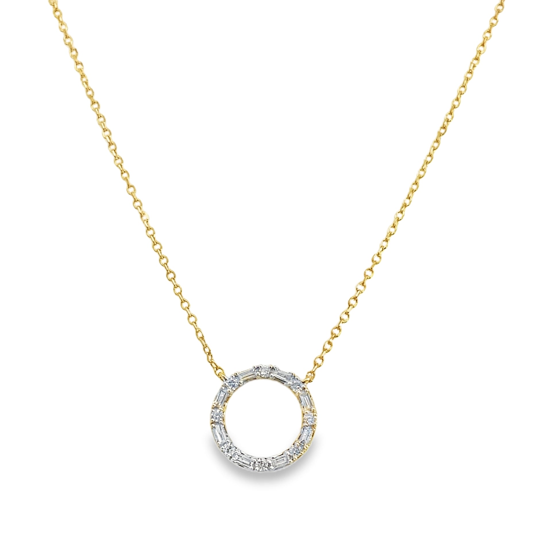 0.15Ct 10K Yellow Gold  Spring Lock Cable Link  Rd/Bgt Diamond Ladies Necklace 18In 0.9Dwt