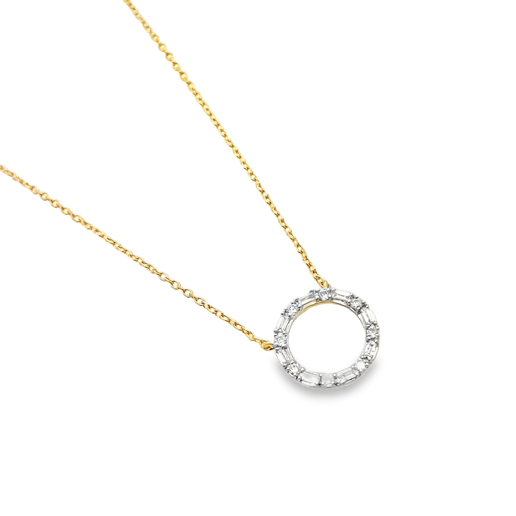 0.15Ct 10K Yellow Gold  Spring Lock Cable Link  Rd/Bgt Diamond Ladies Necklace 18In 0.9Dwt