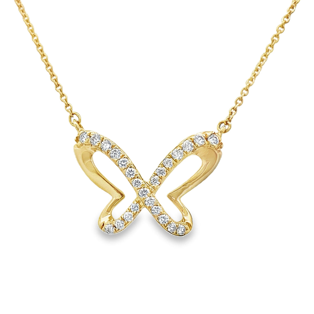 0.15Ct Rd 18K Yellow Gold Diamond Butterfly Pendant 18In 1.9Dwt