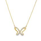 0.15Ct Rd 18K Yellow Gold Diamond Butterfly Pendant 18In 1.9Dwt