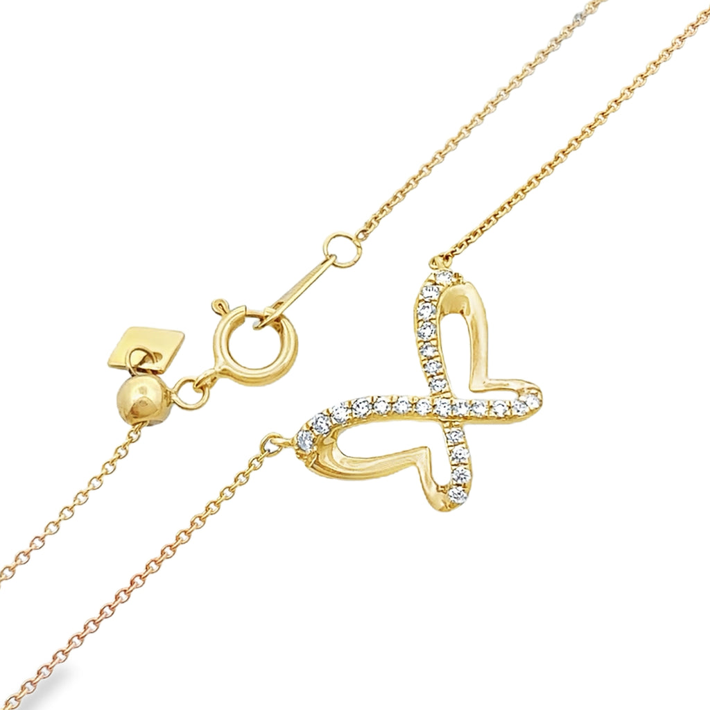 0.15Ct Rd 18K Yellow Gold Diamond Butterfly Pendant 18In 1.9Dwt
