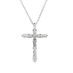 0.25Ct Rb/Bgt 14K White Gold Diamond Cross Pendant Necklace 18In 1.1Dwt