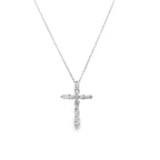 0.25Ct Rb/Bgt 14K White Gold Diamond Cross Pendant Necklace 18In 1.1Dwt